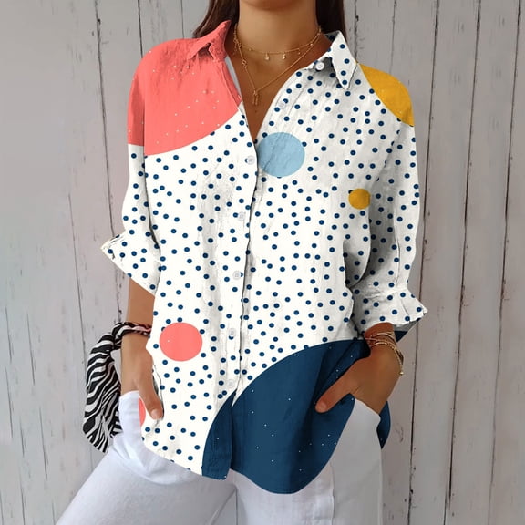 PNTUTB Women's Fashion Printed Lapel Long Sleeve Button Down Shirts Casual Loose and Comfortable Blouses Tops