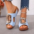 thumbnail image 2 of Rokment Women's Orthopedic Platform Wedge Slip on Sandals Trendy Casual Leather Metallic Chunky Mid Heel Dress Slides Comfortable Walking Slippers for Beach Summer Blue Size 9.5, 2 of 7