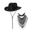 thumbnail image 3 of yuksok Cowboy Hat and Bandana Panama Hat Sun Hat with Adjustable Chin Strap Costume Hat Black, 3 of 9