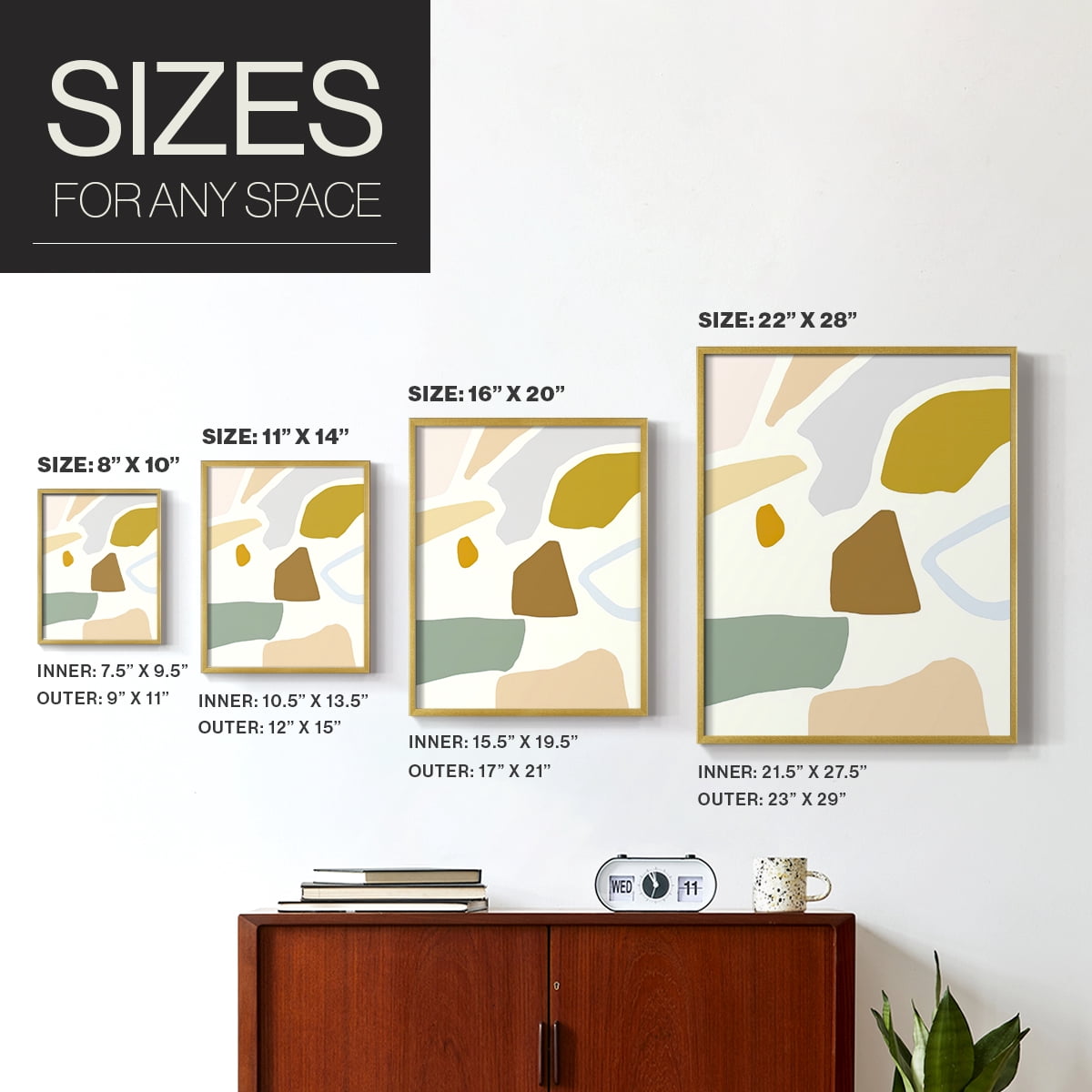 Pastel Splotches II Framed Print in Gold Solid Wood Framed Print No Nail Hanging