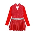 thumbnail image 3 of IEFIEL Kids Girls Figure Ice Skating Dress Halter Long Sleeve Jazz Modern Dance Leotard Dress Dancewear Red 10, 3 of 5