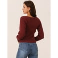 thumbnail image 4 of DARING DIVA Square Neck Ribbed Knit Pullover Sweater Top L Wine Red, 4 of 5