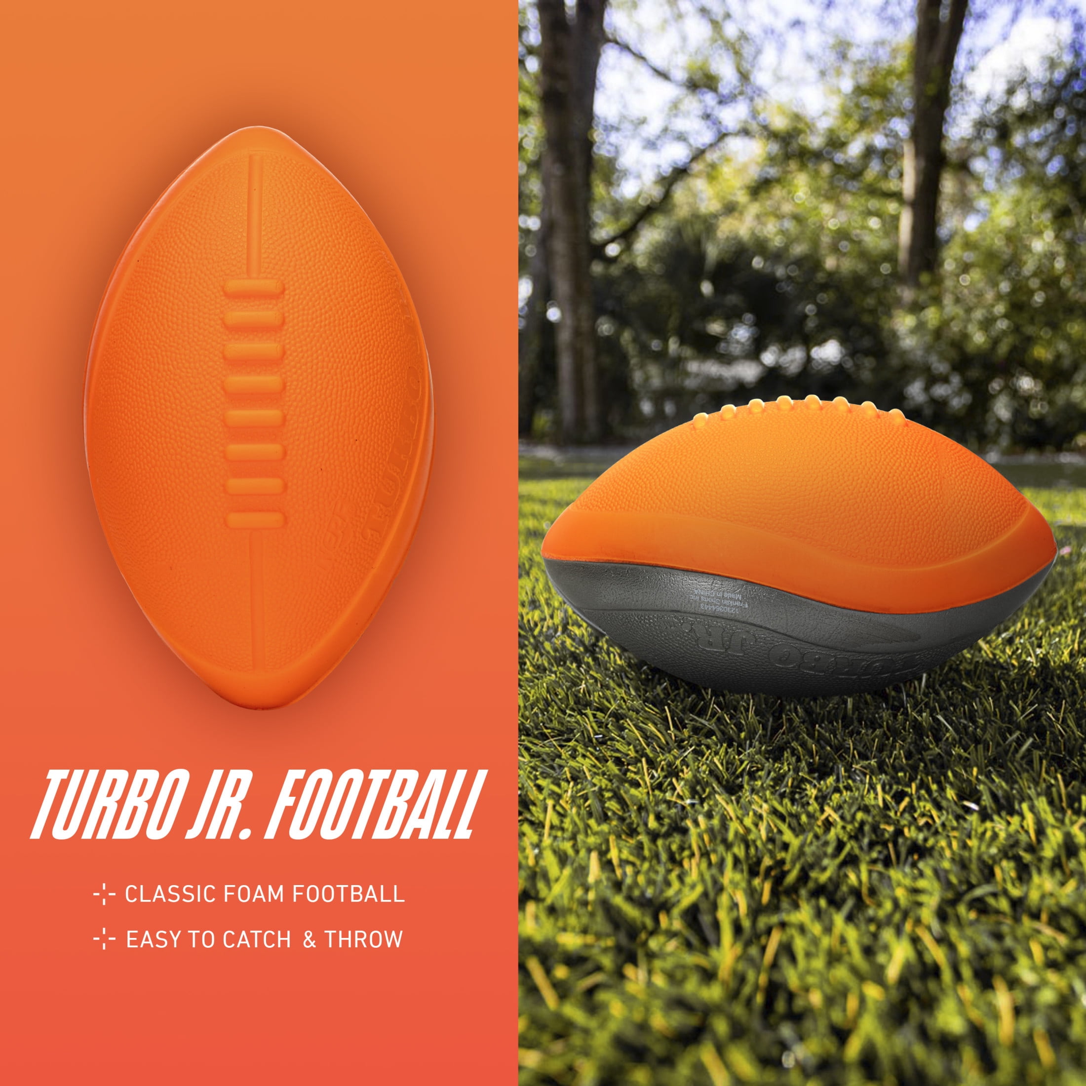 NERF Turbo Jr. Kids Foam Football - Classic Foam Football for Kids - Indoor + Outdoor Soft Foam Ball - Kids Mini Soft Foam Ball - NERF Toy Football for Kids - Easy Throw + Catch Youth Football