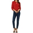 thumbnail image 3 of CURVOSPORT Women's Dressy Shirt Work Office Top Keyhole Pleated Front Ruched 3/4 Sleeve Chiffon Blouse L Red, 3 of 7