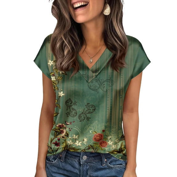 Bibifish Womens Tee Tops Elegant Soft Smooth Slim Fit V Neck Short-Sleeve Tee Tops Lightweight Summer Business Casual Office Trendy Wear