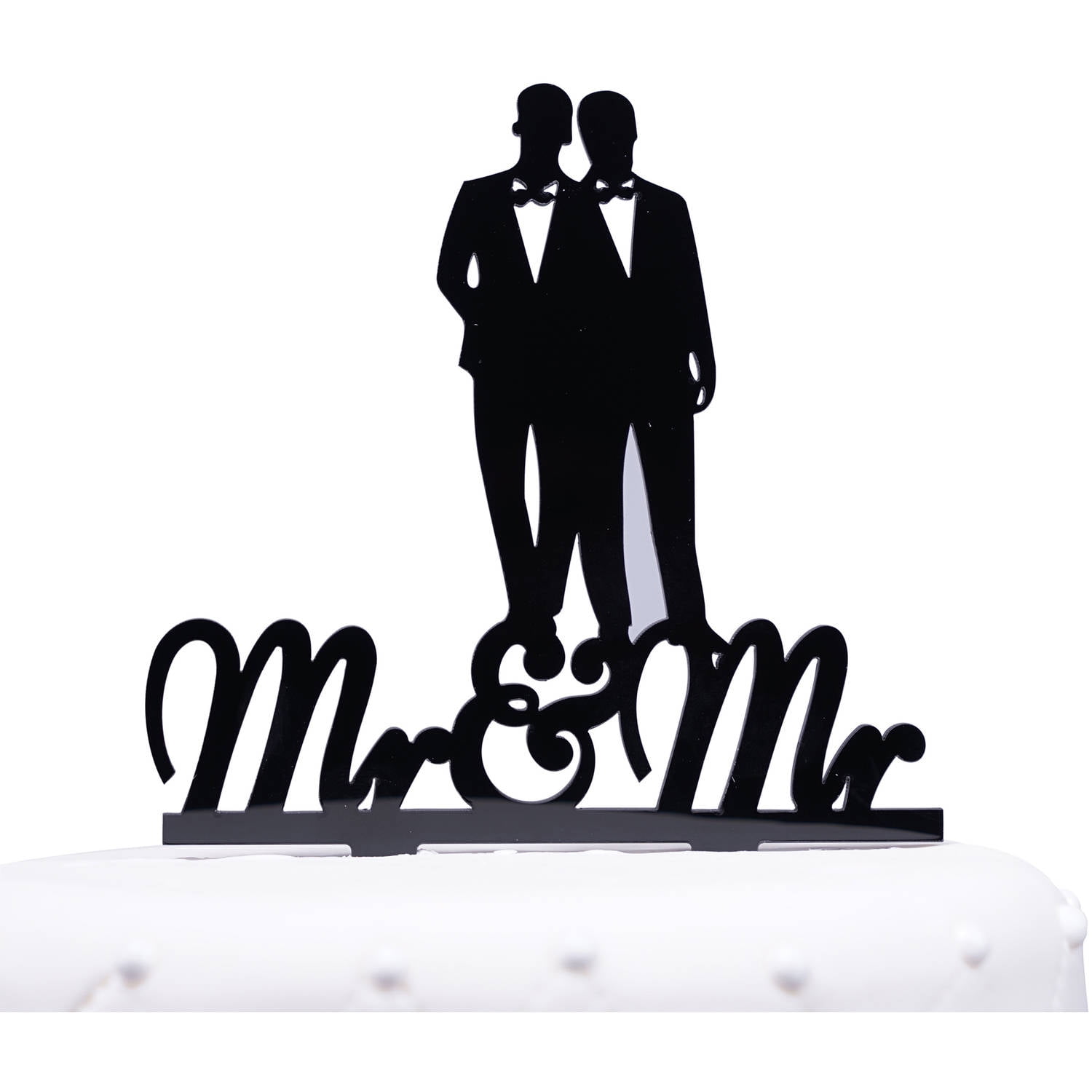 TWO MEN/GAY/WEDDING CAKE TOPPER-MR & MR/SILVER GLITTERY ACRYLIC SIGN-15X13CM-NEW 