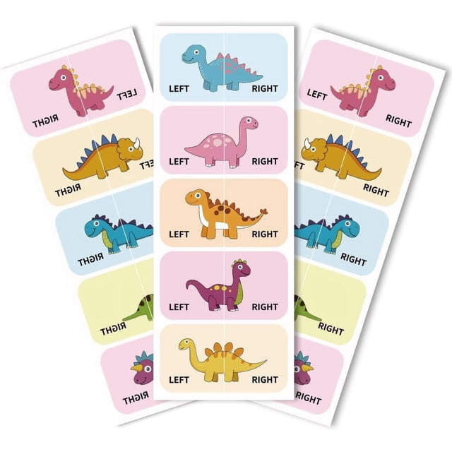 Pegatinas para zapatos para aprender a poner los zapatos Dinosaurios izquierda derecha 100 piezas (50 pares) Etiquetas autoadhesivas para zapatos Calcomanías para ayudar a ponerse los zapatos