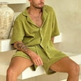 thumbnail image 6 of Mens Shorts Fashion Solid Casual Short Pants Short Sleeve V-Neck Shirt 2PC Set, 6 of 7