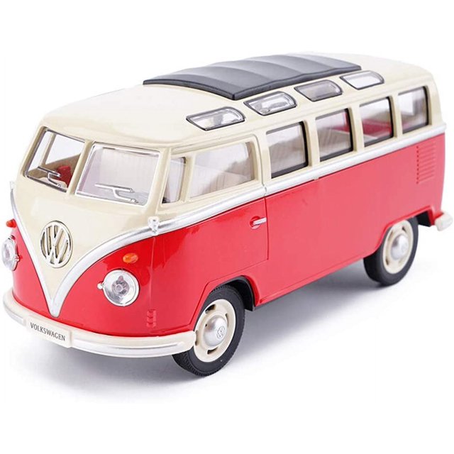 Autobús escolar de juguete en miniatura de aleación con luces, sonidos y puertas que se abren, color rojo.