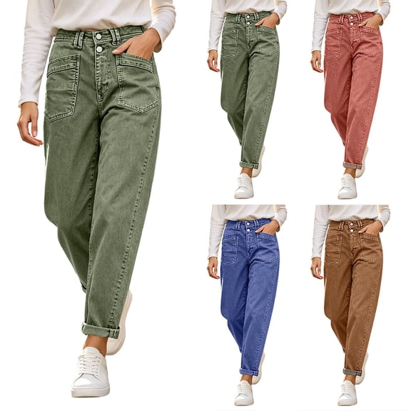 Womens Stretchy Mid Rise Barrel Pants Vintage Baggy Pants with Pockets for Trendy Y2k Daily Casual Outfits