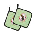 thumbnail image 1 of ""Caroline'S Treasures Ck4422Pthd Par De Agarraderas Para Macetas Con Diseño De Perro Salchicha Negro Y Tostado, Flores Verdes, Multicolor"", 1 of 1