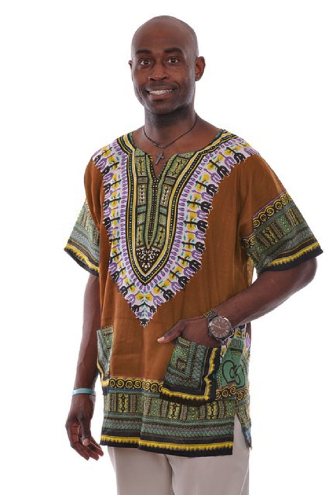 Bronze Brown Traditional African Print Dashiki Shirt - Walmart.com