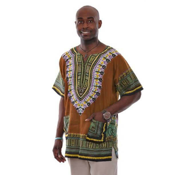Bronze Brown Traditional African Print Dashiki Shirt - Walmart.com