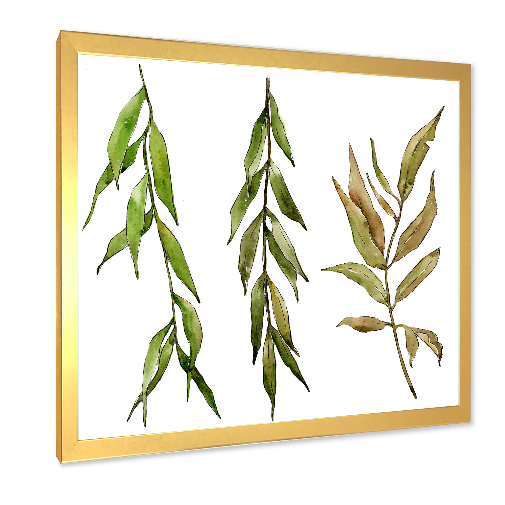 Designart 'Three Willow Branches On White' Farmhouse Framed Art Print