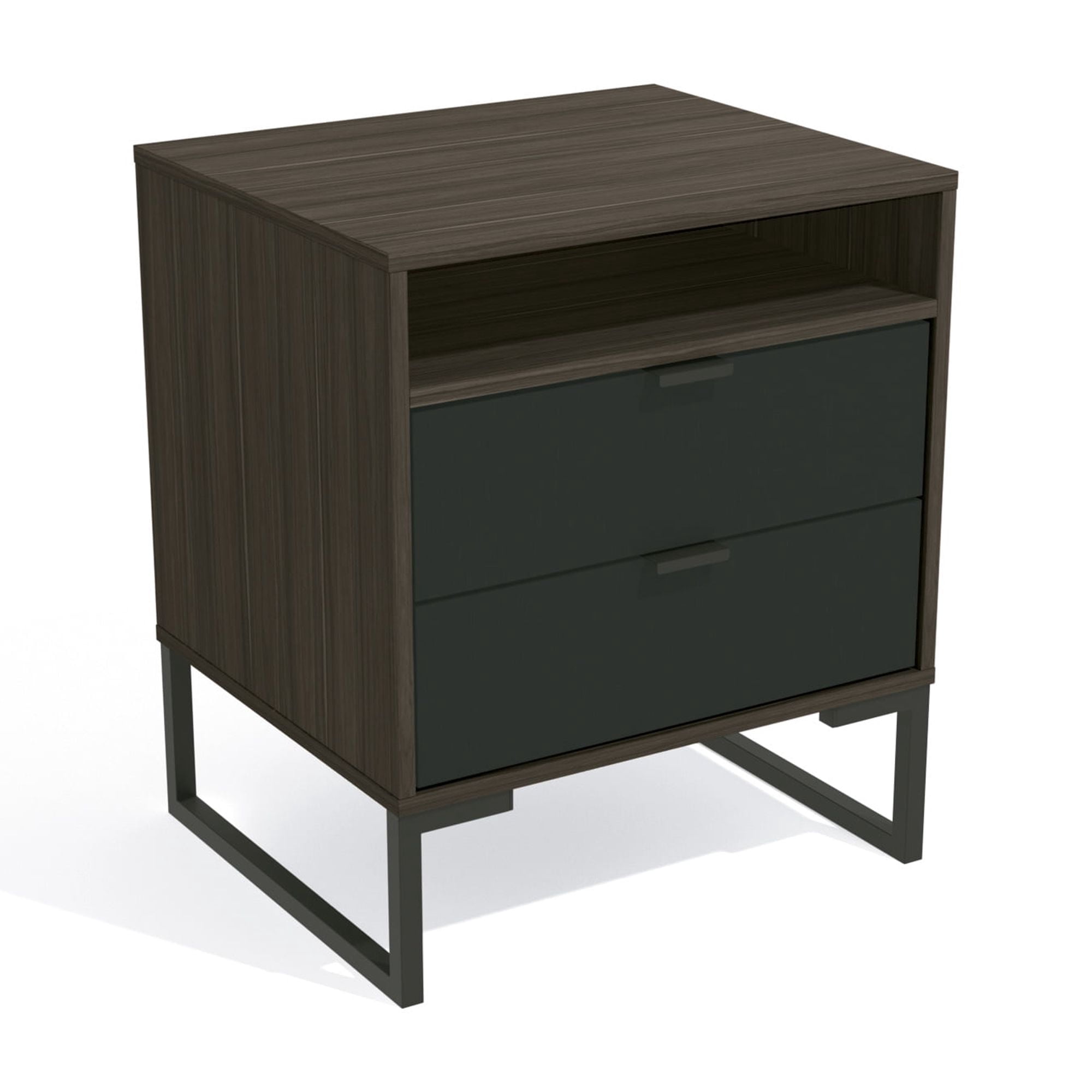 Kappesberg Collins 2-Drawer Nightstand with Open Shelf, Metro Brown & Black, Mid-Century Modern - for Adults and Teens