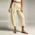 thumbnail image 4 of Women's Cotton Blend Drawstring Wide Leg Capri Pants with Side Pockets,Khaki,Women's Capri XL, 4 of 7