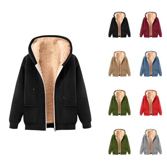 Women's Heavyweight Zip Up Hoodie 2026 Casual Winter Warm Basic Hooded Sweatshirt with Pockets Jacket Outerwear