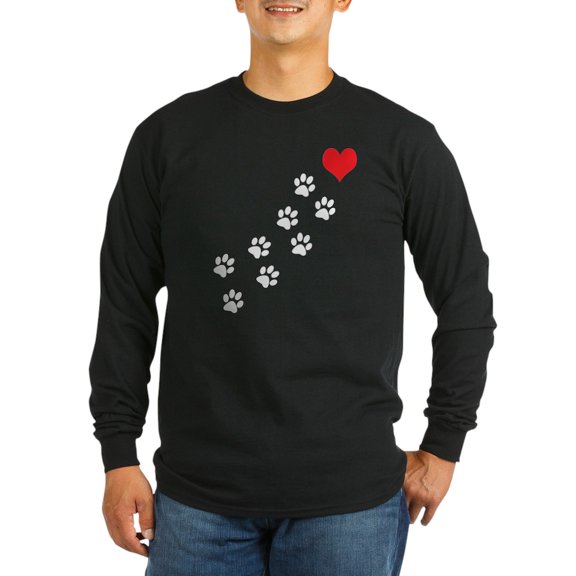 CafePress - Paw Prints To My Heart Long Sleeve Dark T Shirt - Long Sleeve Dark T-Shirt