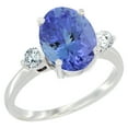 thumbnail image 1 of 10K White Gold Natural Tanzanite Ring Oval 10x8mm Diamond Accent, size 7.5, 1 of 4