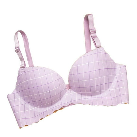 

Seamless Plaid Wirefree Bra Comfortable Breathable Push Up Adjustable Women Bra Underwear Light Purple 40/90c