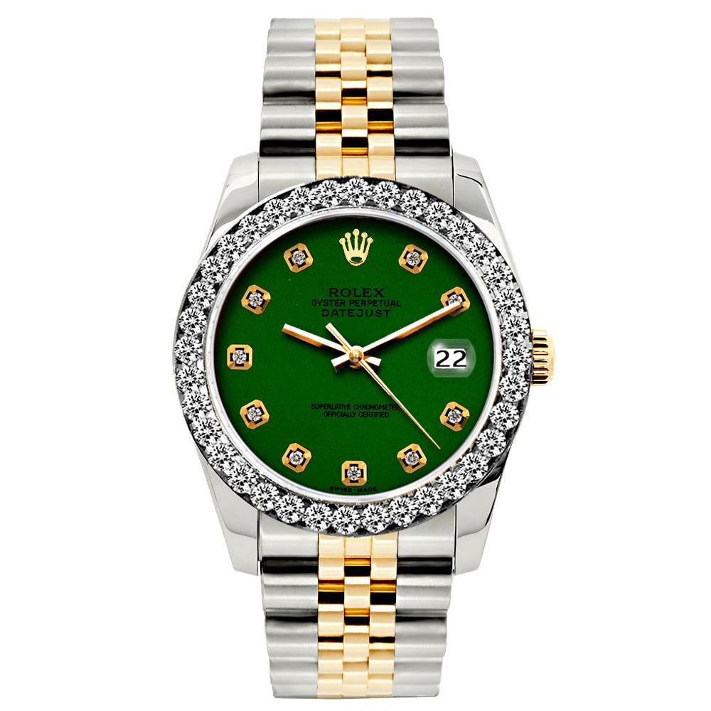 Pre-Owned Rolex Datejust Diamond Watch, 26mm, Yellow Gold and Stainless Steel Bracelet Green Dial w/ Diamond Bezel