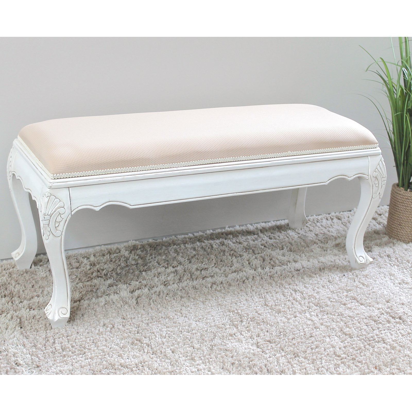 International Caravan Windsor Hand Carved Wood Bedroom Bench