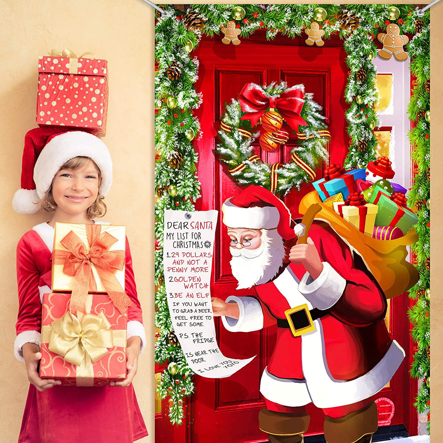 Door Covers Photo Props Scene Setters Christmas Wall Murals Party Decor  1pc 