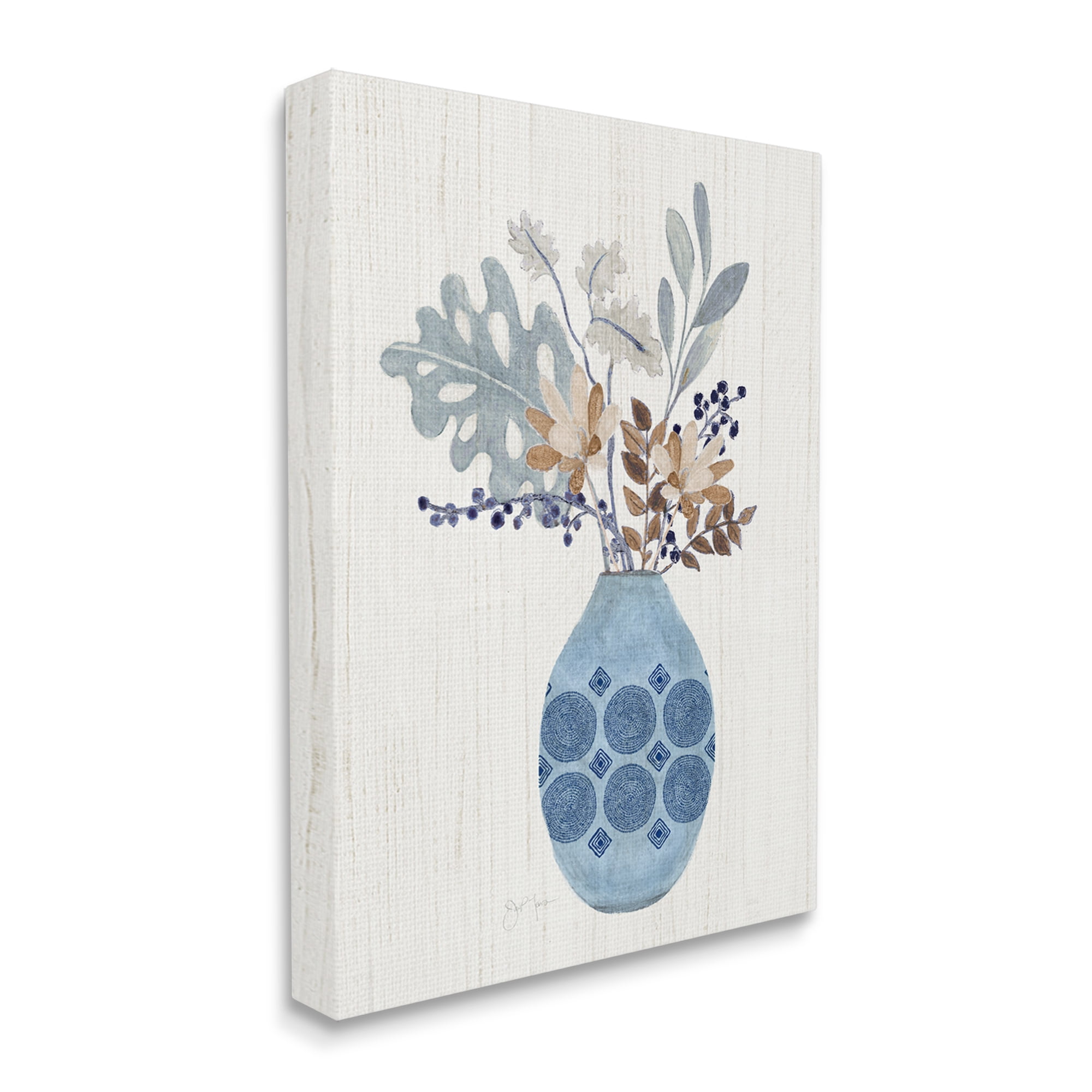Stupell Industries Stylish Mosaic Pattern Vase Botanical Leaf Sprigs Graphic Art Gallery Wrapped Canvas Print Wall Art, Design by Tava Studios