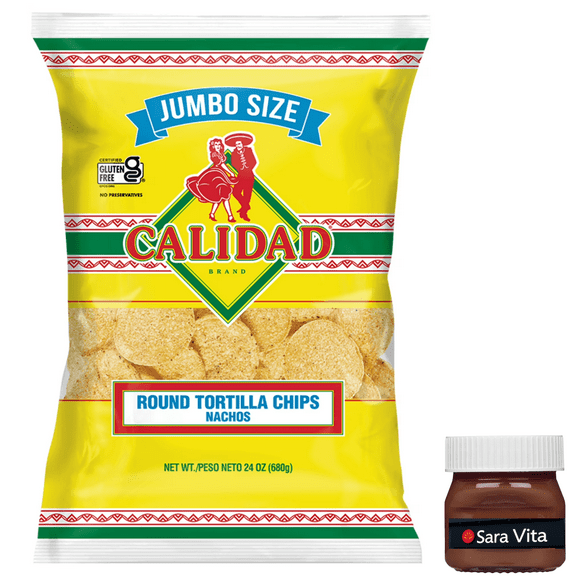 Calidad Round Yellow Corn Tortilla Chips, Jumbo Size, 24 Ounce Bag