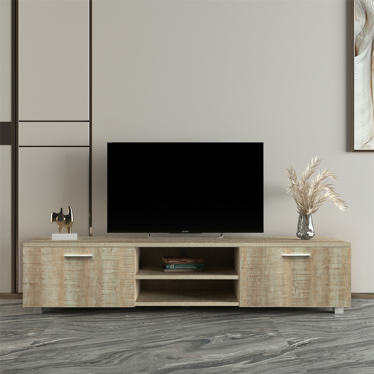 TV Stand, Media Console Table with Storage & Shelves, 62.99'' L