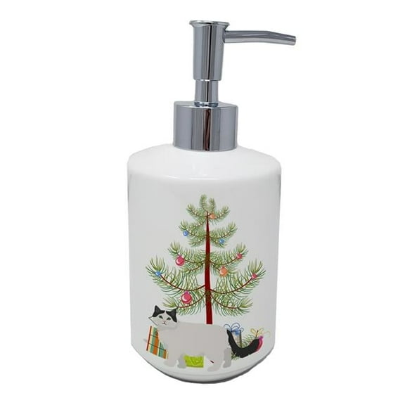 Carolines Treasures CK4690SOAP 7 x 3.5 in. Unisex Ragamuffin No.1 Cat Merry Christmas Ceramic Soap Dispenser