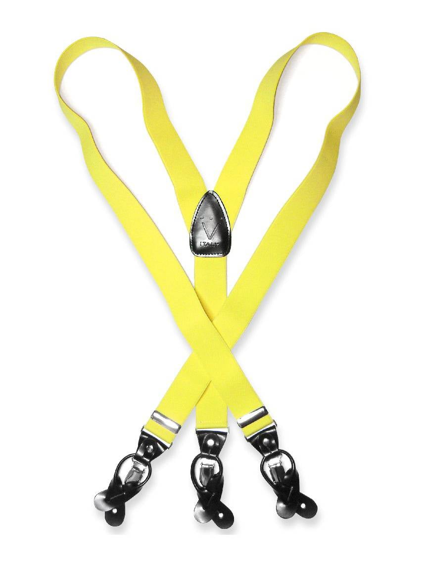 New in box Men's suspender yellow elastic braces clips buttons casual prom 