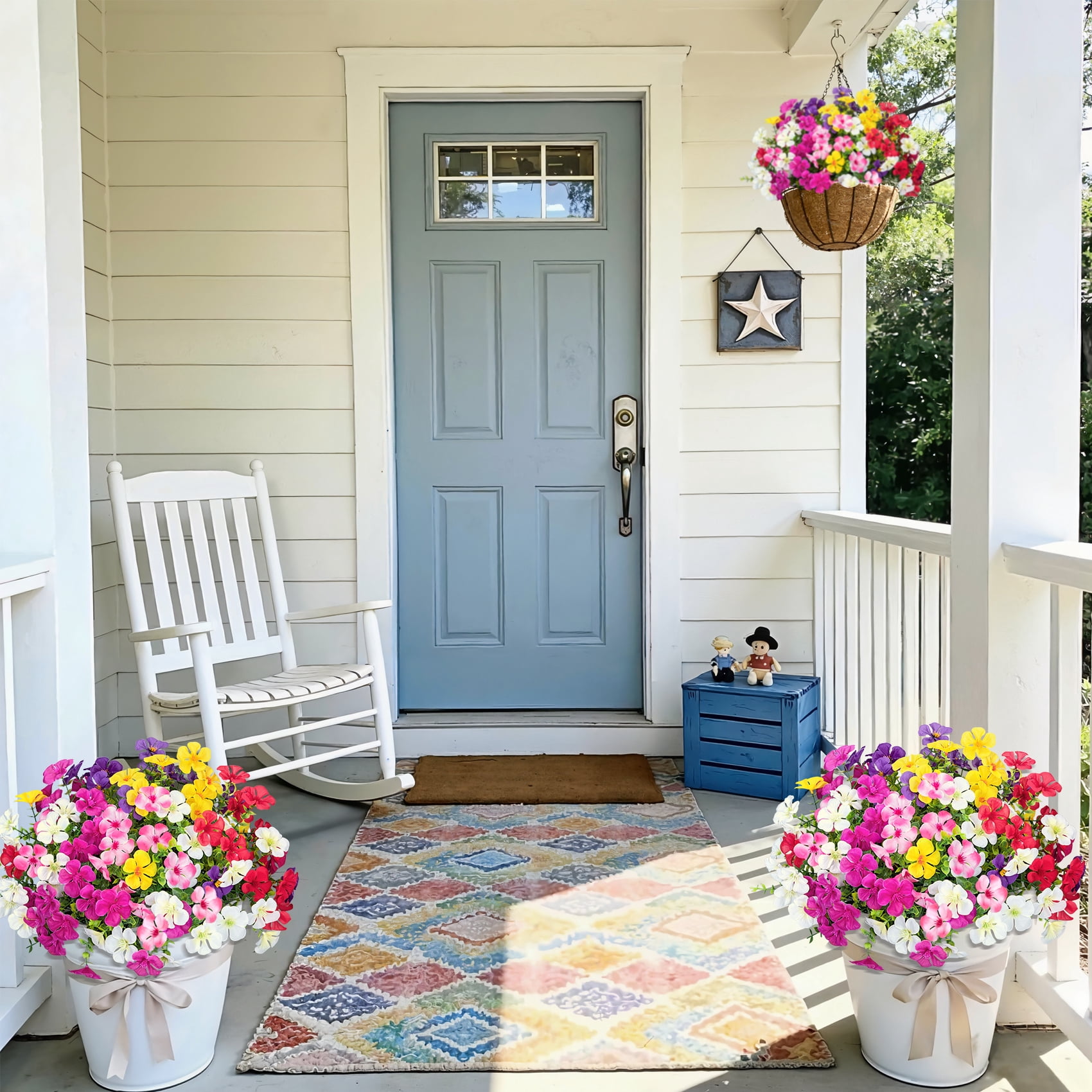 Scidweet 24 Bundles Artificial Flowers for Outdoors, Faux Silk Flowers Fake Flowers and Plants for Spring Summer Patio Garden Home Porch Yard Decor, Mixcolor