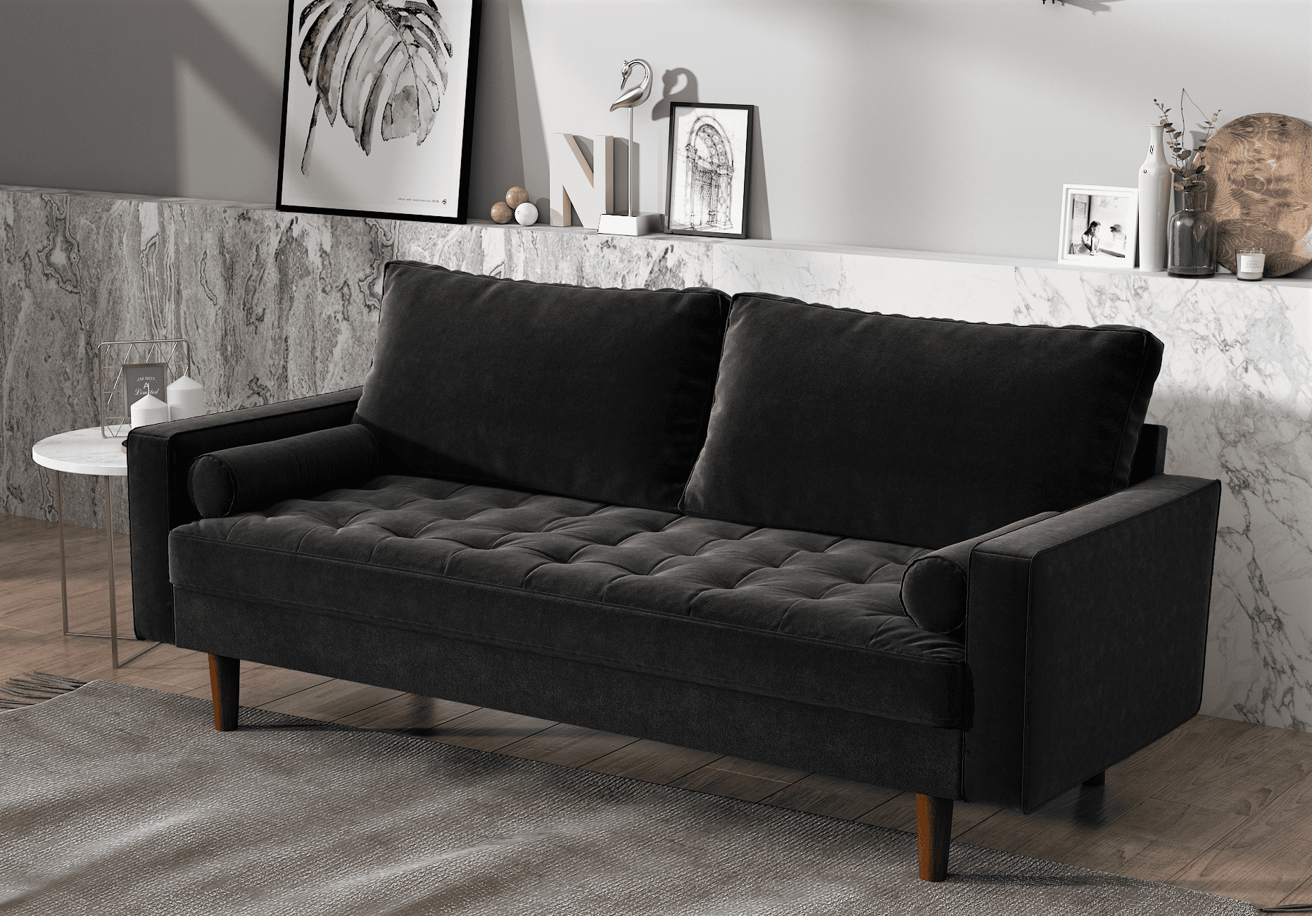 Uspridefurniture Hazen 69.7'' Velvet Square Arm Sofa,Black