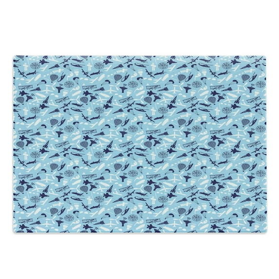 Airport Cutting Board, Aviation Themed Continuous Pattern with Aerial Crafts Print, Decorative Tempered Glass Cutting and Serving Board, in 3 Sizes, by Ambesonne