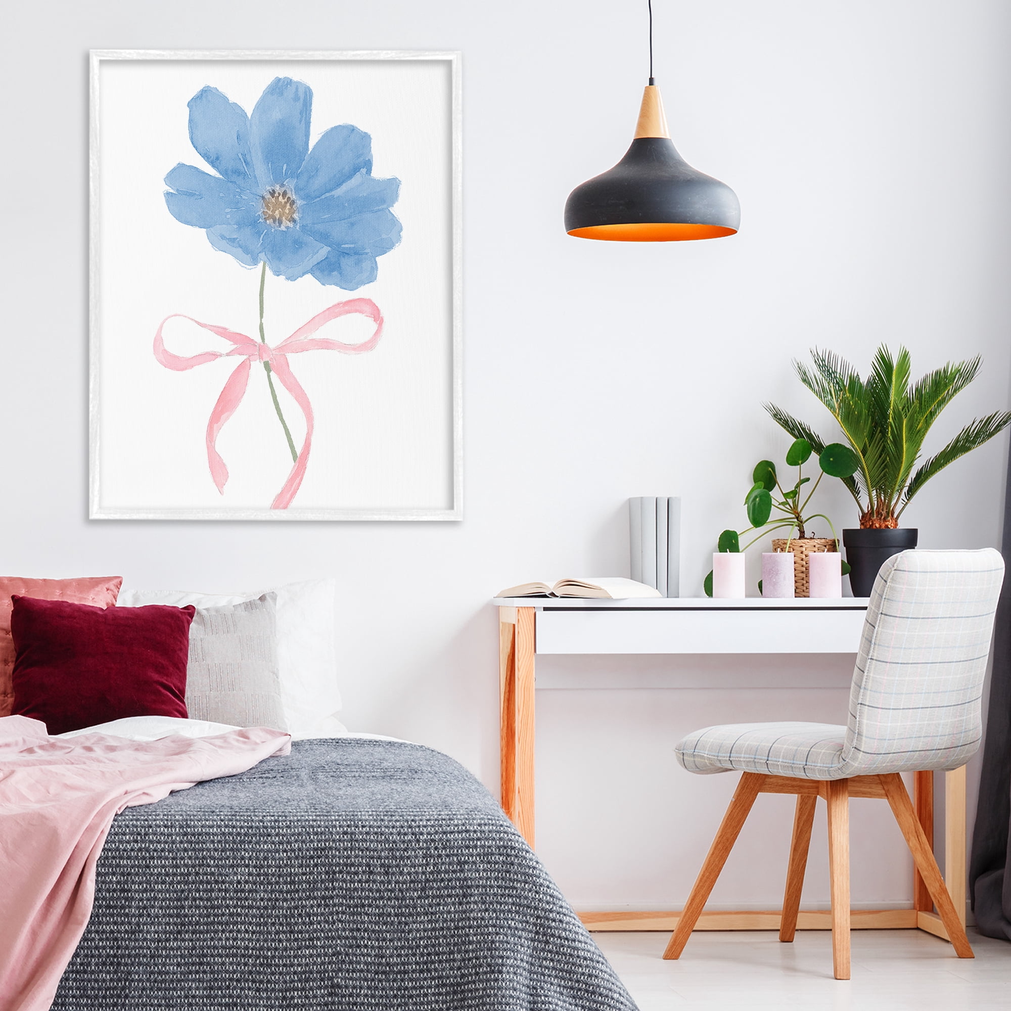 Stupell Industries Blue Bow Bloom White Framed Giclee Art, design by Lucille Price