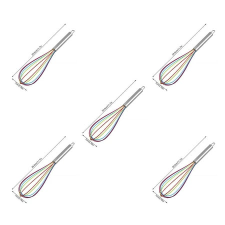

5pcs Colorful Silicone Manual Whisk Stainless Steel Egg Beater Milk Frother Cream Stirrer Kitchen Utensil 12inches
