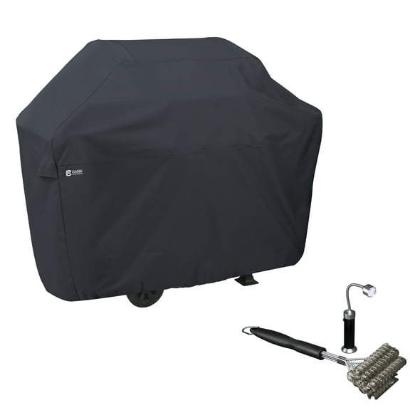 Classic Accessories Water-Resistant 64 Inch BBQ Grill Cover with Coiled Grill Brush & Magnetic LED Light