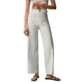 thumbnail image 2 of Women's Casual Pants New Women'S Solid Color Casual Pants Summer Waisted Straight Leg Button Wide Leg Pants Pants,White Women's Casual Pants XXL, 2 of 5