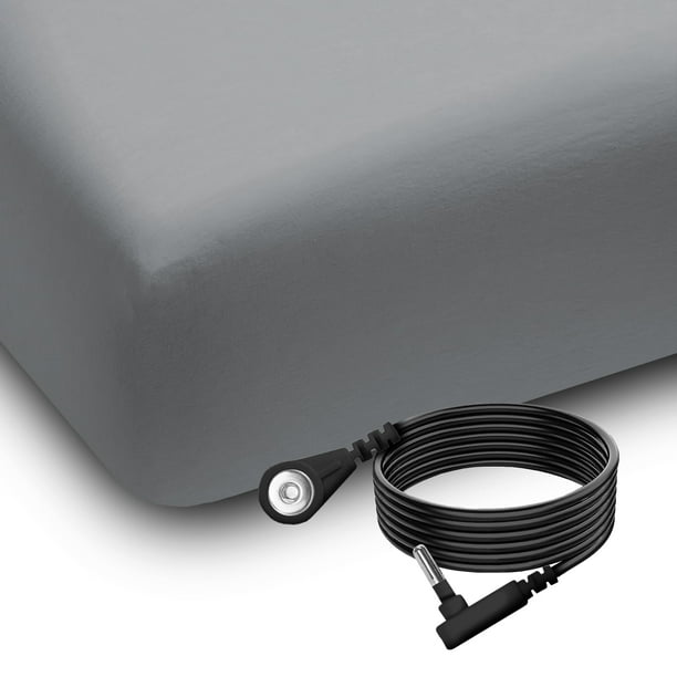 Sábana De Conexión A Tierra King Size 94% Algodón Orgánico 6% Plata Conductora Sábanas Conectadas A La Tierra Para Aliviar El Dolor Del Sueño Y Bienestar. Hojas Grises De 78""X 80""X15"" Con Cable De
