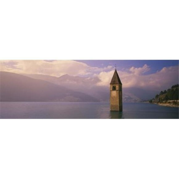 Clock tower in a lake Reschensee Italy Poster Print by - 36 x 12