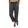 thumbnail image 4 of kaondbfi Cotton Linen Pants Women Summer Casual Straight Leg Pants Elastic Waist Beach Trousers with Pockets, 4 of 8