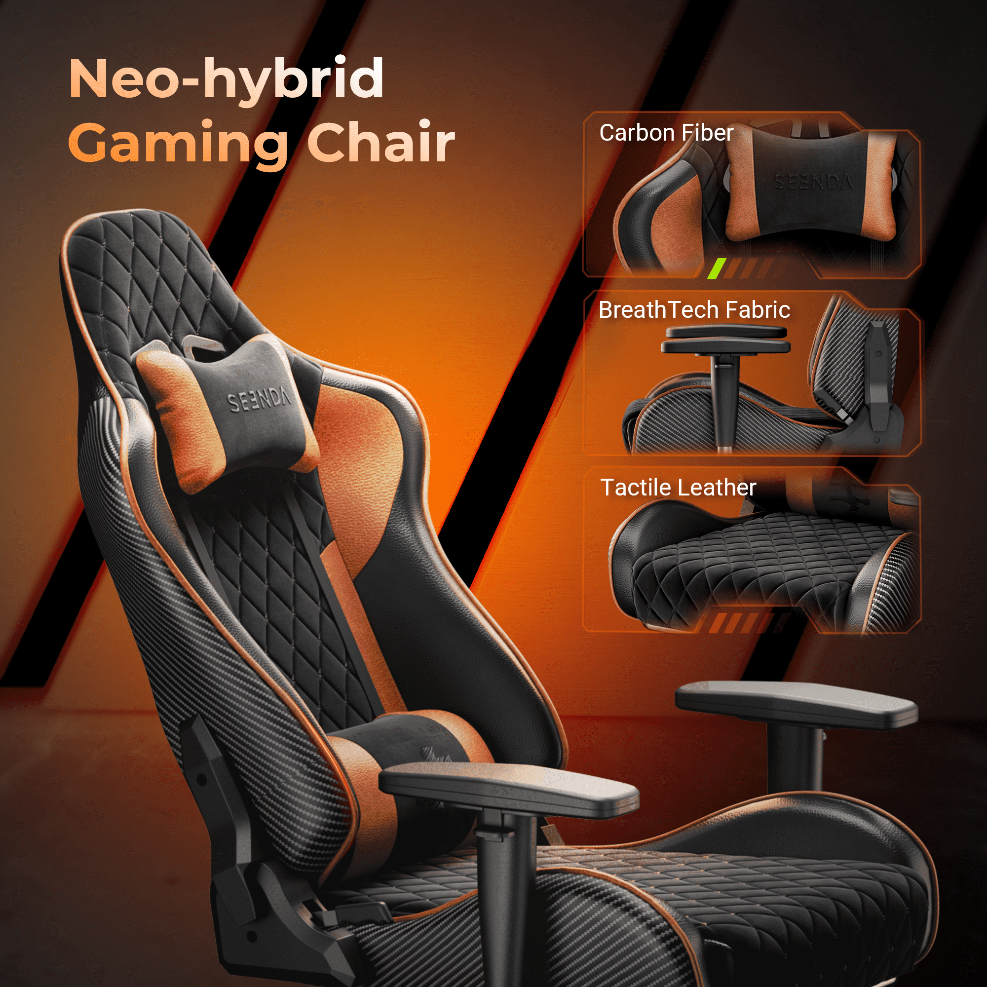 Seenda GCPro-10 Big and Tall Gaming Chair, All-in-One Comfort featuring a Retractable Footrest, High-Back Ergonomic Design, and Fully Adjustable Lumbar & Head Support