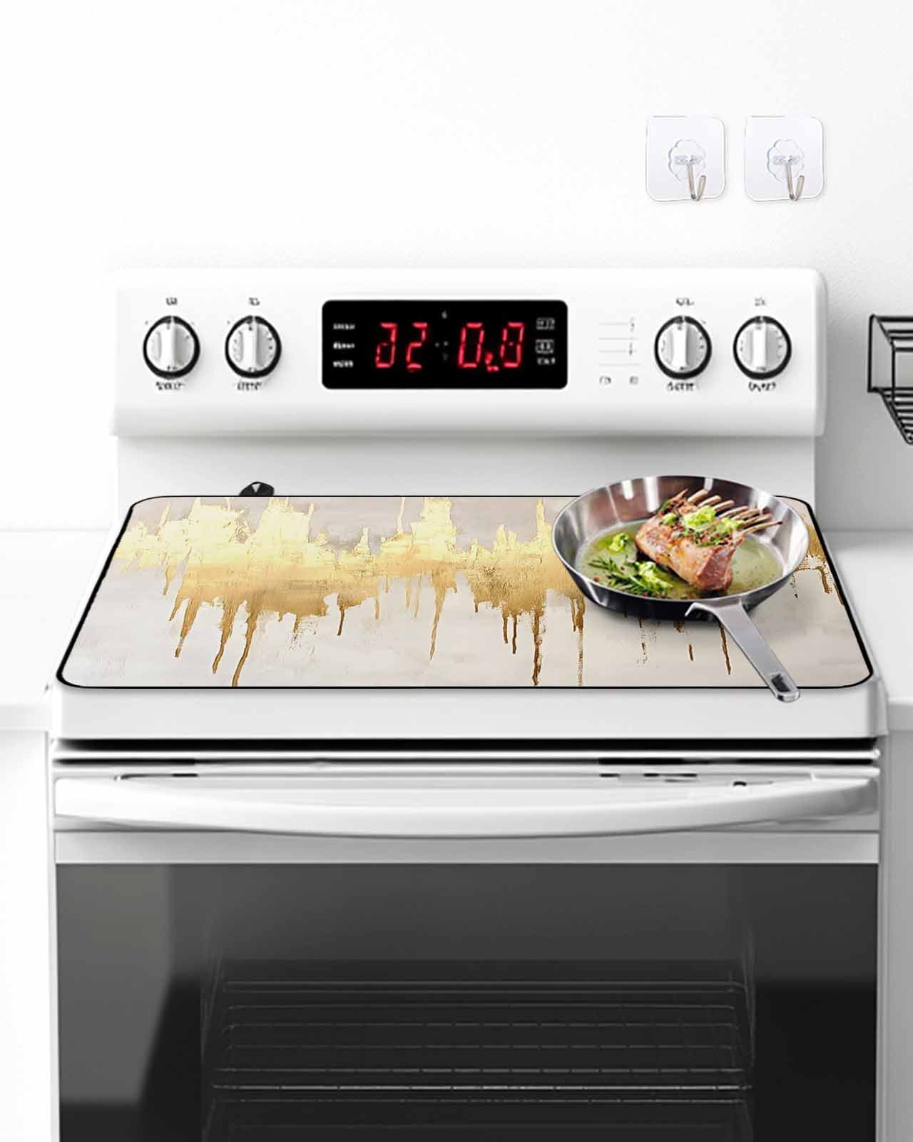 Stove Top Covers for Electric Stove, Modern Gold Glass Stovetop Cover Protector, Abstract Minimalist Grunge Art Color Block Induction Cooktop Protector Oven Mat for Kitchen Countertop 24"x21"