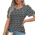 thumbnail image 4 of Lydiaunistar Hauts d'Été pour Femmes Imprimé Floral T-Shirt Décontracté Col Rond Manches Courtes Usage Quotidien Fête Haut 95 % Polyester 5 % Élasthanne Taille Réelle, 4 of 6