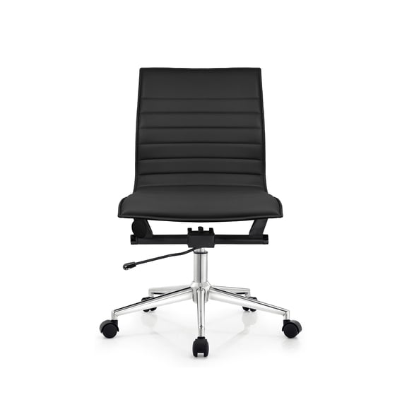 2xhome - Mid Back Height Modern Home Office Chair, Ribbed PU Leather Seat with Swivel Tilt Adjustable Ergonomic Computer Desk Chair, Conference Chair, Black, Set of 1, 1 piece