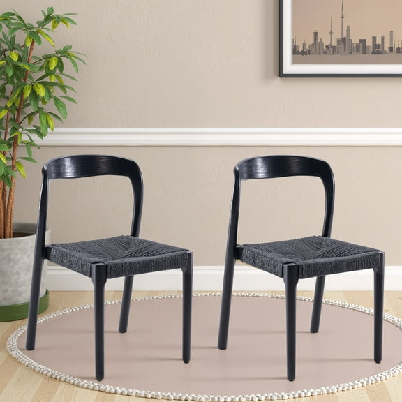 MAYEERTY Black Set of 2 Modern Ash Wood Stackable Dining Chairs, Fully Assembled for Home