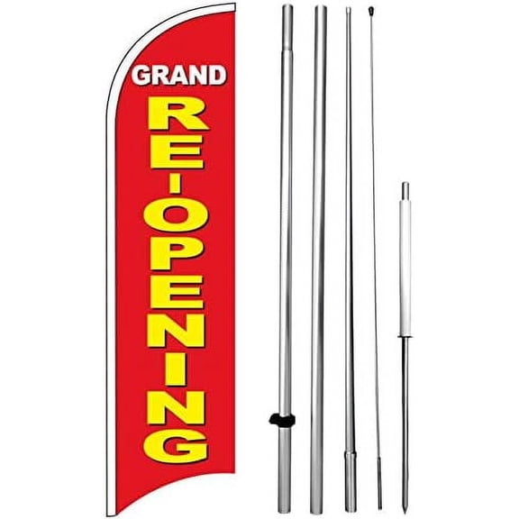 Grand RE-Opening Windless Swooper Flag Kit 15 Ft Tall Feather Banner Sign RYB-h