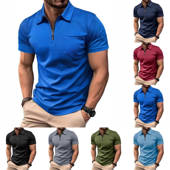 SeCaotees Men's Short Sleeve Quarter Zip Polo Shirt Turn‑Down Collar Slim Fit Soft Stretchy Knit Fabric For Dating Weekend Outdoor Daily Wear Tops Army Green,L