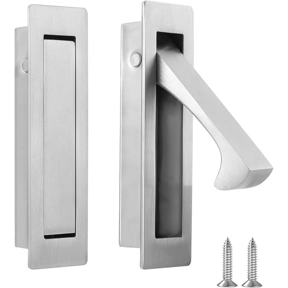 Pocket Door Pull Handle, Edge Pull, Stainless Steel Pocket Door Hardware Recessed Sliding Door Pulls Finger Flush Pull (Brushed Steel, 2 Pack)